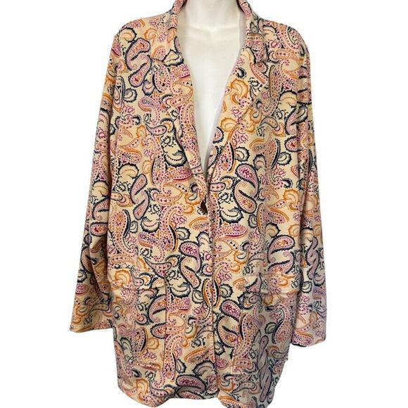 Cuddl Duds Lightweight Comfort Soft Knit Stretch Blazer Paisley Womens Jacket 2X - Picture 1 of 16